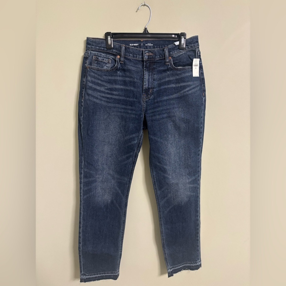 Old Navy Mid Rise Boyfriend Jeans Size 8 Tall New Raw Hem Denim Blue